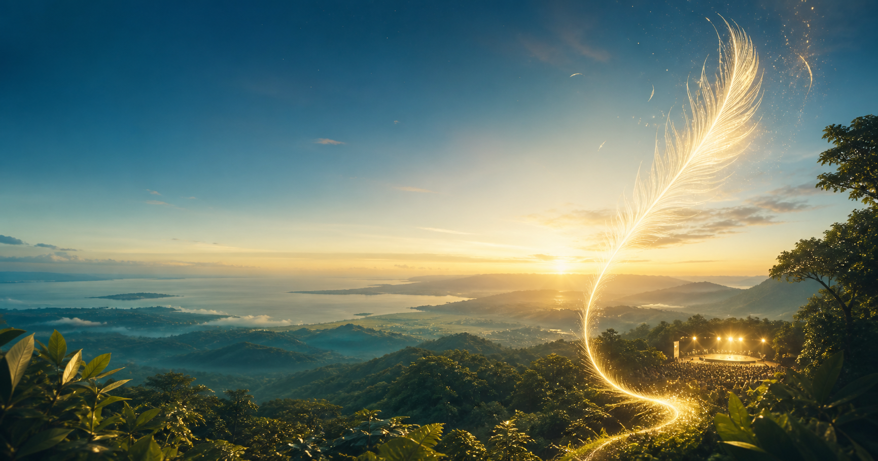 Une plume lumineuse ouvrant l’horizon